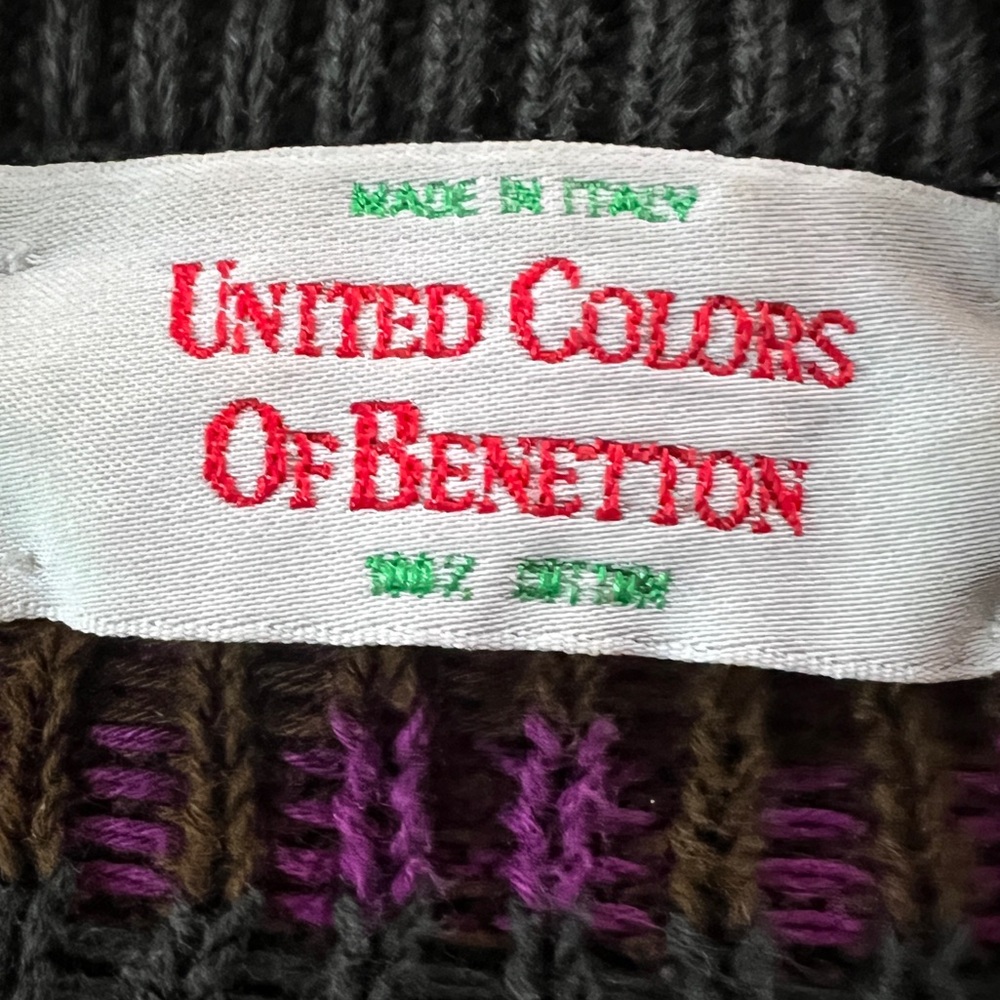 Vintage 80s United Colors of Benetton Multicolor Aztec Cotton Sweater Size XL - Picture 5 of 8